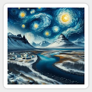 Kirkjufell, Iceland, in the style of Vincent van Gogh's Starry Night Sticker